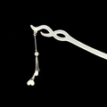 Elegant white resin hair stick with silver tassel and heart pendant on black background - White Snake Tassel Style