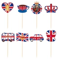 Britischer König Charles III Krönung Tortendeko mit London Bus und Kronen Verzierungen - Gemischtes Thema Kuchenstecker (8 Stück/Packung)