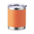 Detailed view of 12oz orange matte stainless steel mug with a clear lid and silver trim - 10oz / Matte Orange