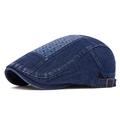 Dark blue denim ivy cap featuring woven texture top and vintage metal adjustment buckle - Adjustable / Dark Blue