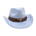 Stylish light blue suede Western cowboy hat with brown leather bull head band decor - One Size / Light Blue