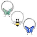 Three-piece nose ring set with colorful enamel butterfly and honey bee insect designs - 1.2x8mm / Colorful Butterfly Bee Style (套装二)