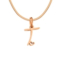 Elegant rose gold snake chain necklace with a cursive letter pendant and small heart - Letter T / Rose Gold