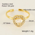 Verstelbare 18K vergulde roestvrijstalen ring met hart zirkoon en kristallen halo - Transparant Hart (ZR586G-01)