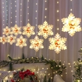 Warm white LED snowflake curtain light featuring classic Santa Claus designs for holiday decor - USB Always-on / Snowflake Style