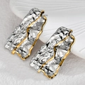 Minimalist irregular geometric wrinkled earrings in gold and silver finish - Gold & Silver Lava Rectangle