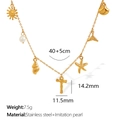 18K gold plated stainless steel necklace with sun, shell, starfish and letter T charms - Letter T (XL206)