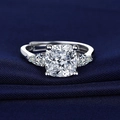 Silver S925 sterling ring featuring square princess cut and pear shaped side stones - Platinum Ljz-226 / Adjustable Open