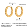 Detailed size specs for gold stainless steel hoop earrings with hammered texture finish - Small Hammered Hoop Earrings (YYE023763-10)