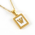 18K gold plated stainless steel rectangle shell necklace with letter W pendant - Letter W (Includes Chain)
