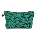 Green and black leopard print fabric makeup bag with zipper on white background - Green Leopard
