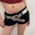 Y2K Punk Silberner Nietengürtel mit Strasssteinen und Westernschnalle auf Shorts - Silber