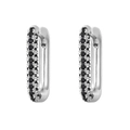 Silver rectangle earrings featuring double rows of micro-paved black zircon stones - Silver-Black