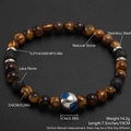 Tiger eye and lava stone beaded bracelet with stainless steel accents and enamel bead - Blue Enamel Bead