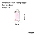 Detailed view of rectangle pink zircon pendant in rhodium-plated copper for DIY jewelry - Silver/Pink Zirconia(P04260)