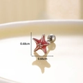 Sparkly red starfish titanium steel cartilage stud earring on ceramic plate 0.68cm - Silver Base Red Starfish