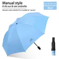 Paraguas manual azul cielo de 3 pliegues con 8 varillas y protección contra UV - Manual 8 Varillas Revestimiento Negro / Azul Cielo