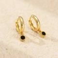 Pendientes de aro S925 oro con colgante de circón negro y detalle de borde de cuentas - Oro (Zirconia Negra)