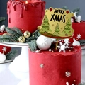 Golden acrylic Christmas bell cake topper with Merry Xmas print on festive red cake - Christmas Tree-Gold