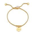 Adjustable golden heart bracelet with Love pendant and cubic zirconia slide buckle charm - Engraved Heart Style (KB150880-Z) / Gold