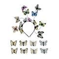 Luminous butterfly headband set with 8 colorful butterfly clips for festival hair styling - Grey White Headband (14 Butterflies) + 8 Hair Clips