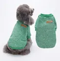 Grass green warm knit pet sweater with ribbed cuffs and brown leather classic label - Green