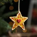 Gingerbread star Christmas ornament in yellow resin with white icing and a red heart - Star Style
