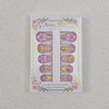Detail of almond 3D press-on nails with cherry blossoms, pearls and star sequins - Pink Yellow Coffin 3D Flower (WY009)