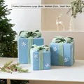 Set di 3 scatole regalo di Natale blu con fiocchi verdi e motivi a fiocchi di neve bianchi - Set da 3 Pezzi (28/23/18cm) / Set Regalo Blu Cielo