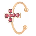 Minimalist gold C-shaped cross ear cuff featuring red rhinestones and ball ends - KC Gold Pink Cross Style (WG-0532)