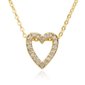 Gold heart pendant necklace featuring micro-set white zircons on a classic link chain - Pave Heart Style (B062)