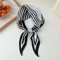 French style black and white striped satin skinny scarf tied in a stylish knot - Black & White Wide Stripes