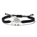 Handmade black woven elephant bracelet with silver sparkling crystal charm and gold beads - Black Rope White Elephant