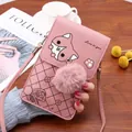 Mini dark pink crossbody phone bag with fox cartoon and matching plush pompom charm - Deep Pink