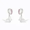 Silver-tone stainless steel butterfly hoop earrings with pink zircons and shell inlays - Silver with Pink Zirconia (PDE581)