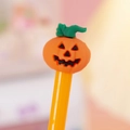 Penna gel zucca di Halloween con fusto arancione e decorazione a forma di zucca - Zucca con Foglia