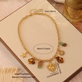 Gold stainless steel necklace featuring leopard print resin charms and star pendants - Star Heart Green Resin Charm (4#)