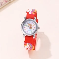 Orologio rosso per bambini al quarzo con unicorno 3D su cinturino in silicone morbido - Rosso