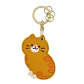 Porte-clés chat en cuir orange avec anneaux métalliques dorés pour cartes d'accès - Chat orange