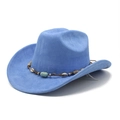 Detail of sky blue western cowboy hat featuring ethnic shell and turquoise bead trim - Sky Blue