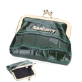 Dark green crocodile pattern faux leather coin purse with golden metal frame clasp - Green