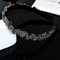 French baroque style headband featuring sparkling silver rhinestones on black wide fabric - Mineral Grey Rhinestone