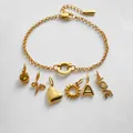 Elegant 14K gold stainless steel charm bracelet with LOVE, heart and sun pendants - Gold
