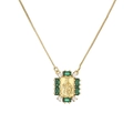 Collana dorata con ciondolo religioso ornato da pietre verdi e zirconi cubici - Figura Religiosa/Vergine Maria / Oro