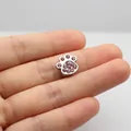 DIY silver alloy paw print slider charm with pink rhinestones for jewelry making - 8MM Paw Print - Pink