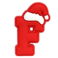 Close-up of PVC Christmas letter F shoe charm with festive red and white Santa hat - 06-Santa Hat Letter F