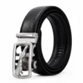Cinturón de hombre de cuero auténtico con hebilla metálica de diseño de leopardo elegante - Estilo 2 Leopardo Plateado