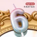 Glittering number 6 birthday candle with pink to blue gradient finish and gold accents - Number Candle Pink-Lake Blue Gradient-6