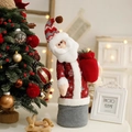 Copribottiglia Babbo Natale con motivo a fiocchi di neve rossi e bordo in finta pelliccia - Ornamento Sacchetto di Caramelle Babbo Natale Torsione