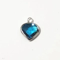 Blue heart birthstone pendant with silver metal frame and round hanging loop - Silver-December